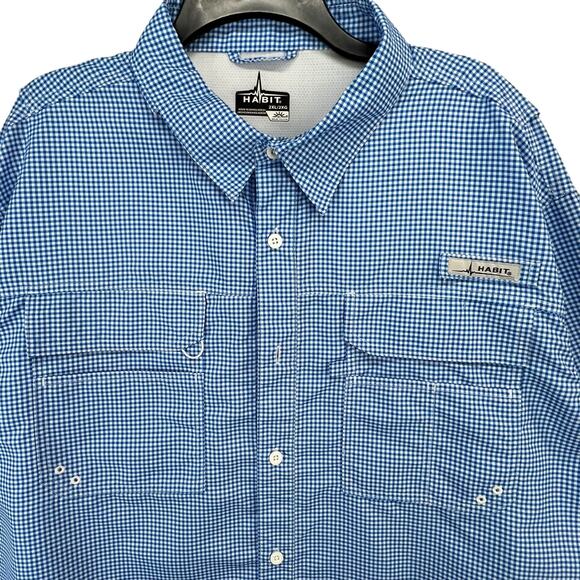 Habit River Guide Fishing Shirt Mens 2XL Blue Check Vented UV Lakeside Outdoors - Picture 3 of 13